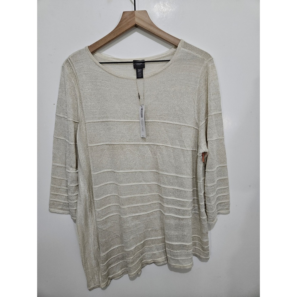 Chicos Travelers Gold Shimmer Sweater Top 3P Petite Metallic Stripe 570233112